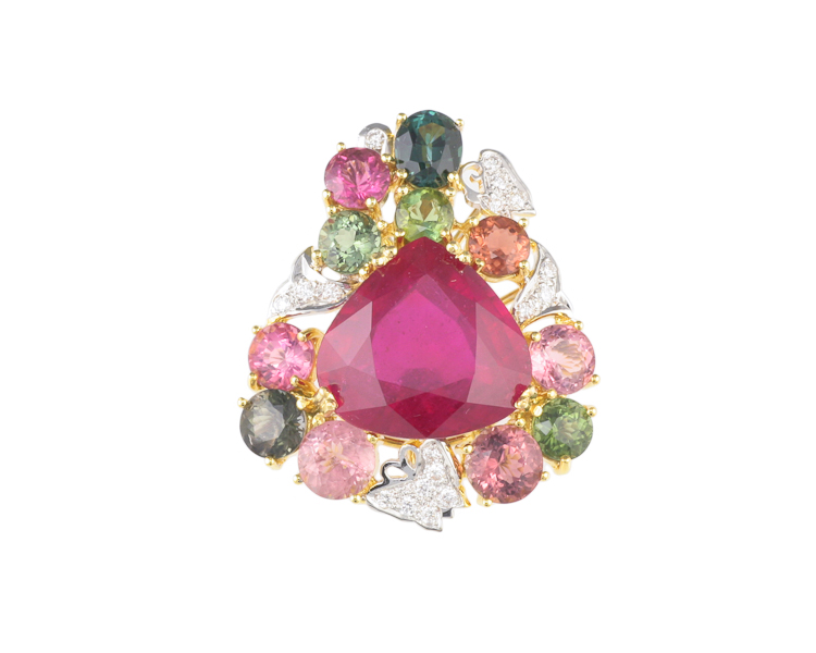 Ruby, tourmaline and diamond pendant - Click Image to Close