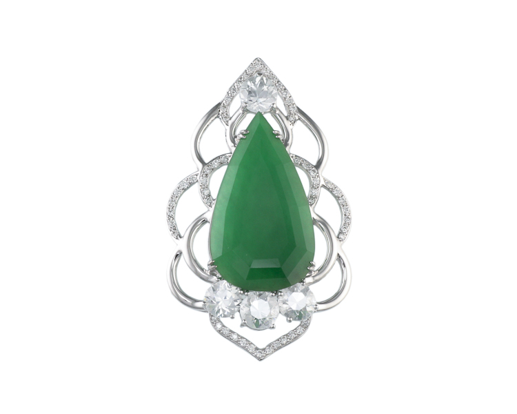 Jadeite (type-A), sapphire and diamond pendant - Click Image to Close