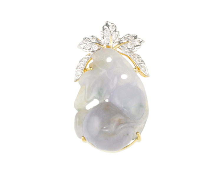 Jadeite (type-A) carving and diamond pendant - Click Image to Close