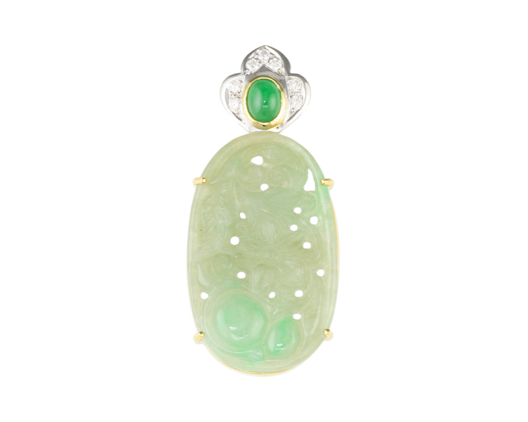 Jadeite (type-A) carving, diamond and jadeite (type-A) pendant - Click Image to Close