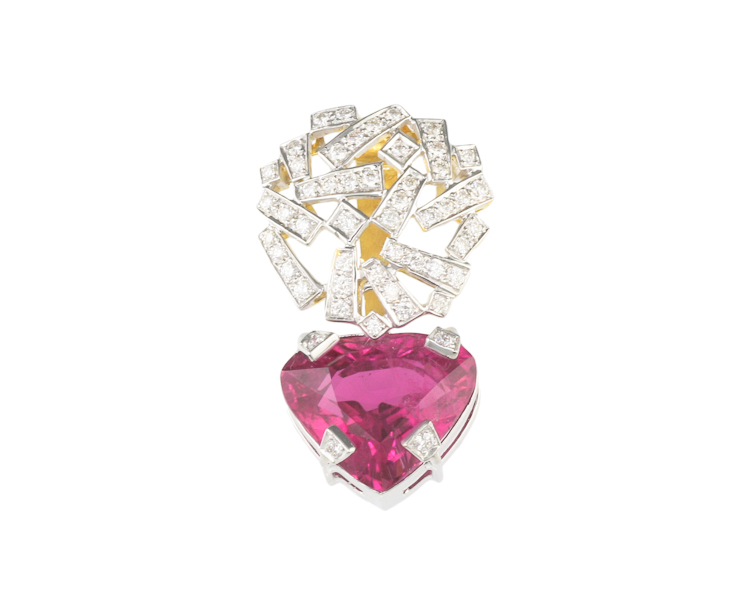 Rubellite and diamond pendant - Click Image to Close