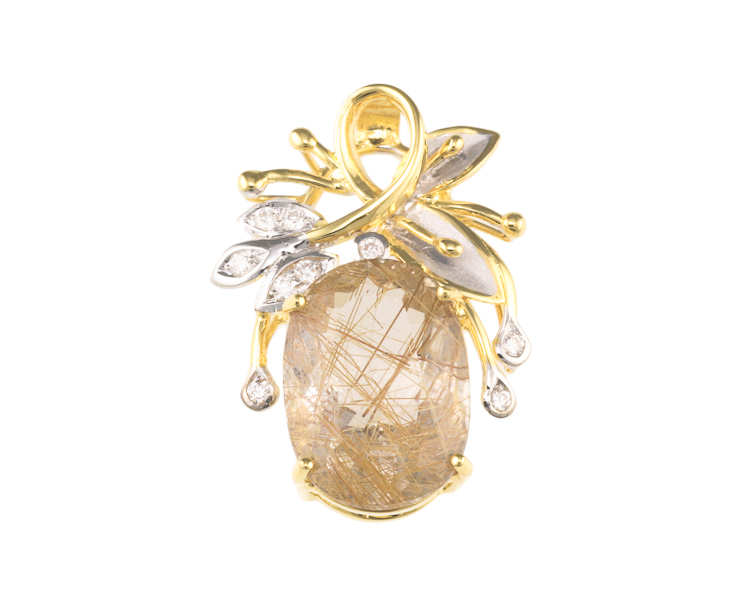 Rutile quartz and diamond pendant - Click Image to Close