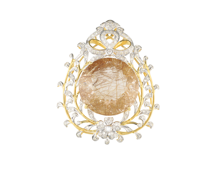 Rutile quartz and diamond pendant - Click Image to Close