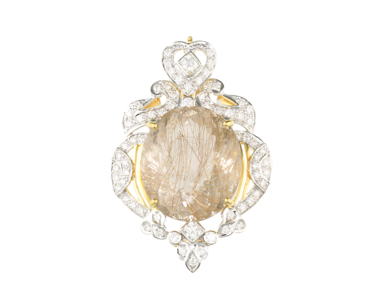 Rutile quartz and diamond pendant - Click Image to Close