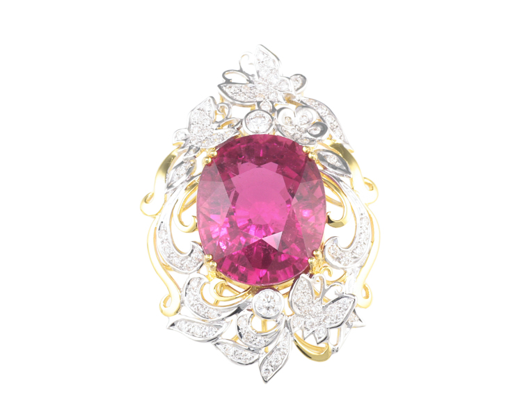 Rubellite and diamond pendant - Click Image to Close