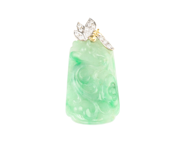 Jadeite (type-A) carving and diamond pendant - Click Image to Close