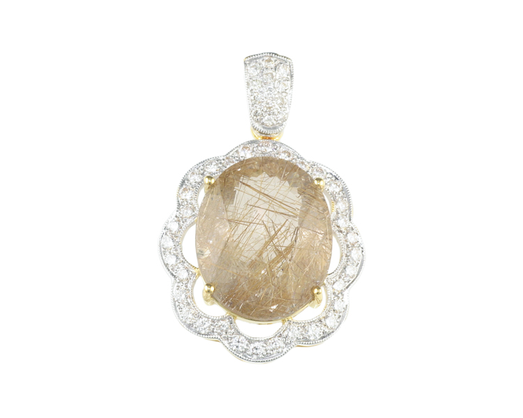 Rutile quartz and diamond pendant - Click Image to Close