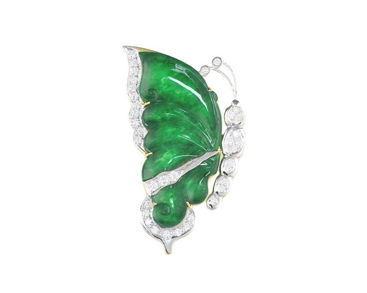 Jadeite (type-A) carving and diamond pendant - Click Image to Close