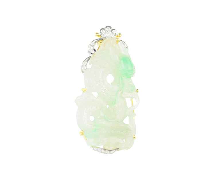 Jadeite (type-A) carving and diamond pendant - Click Image to Close