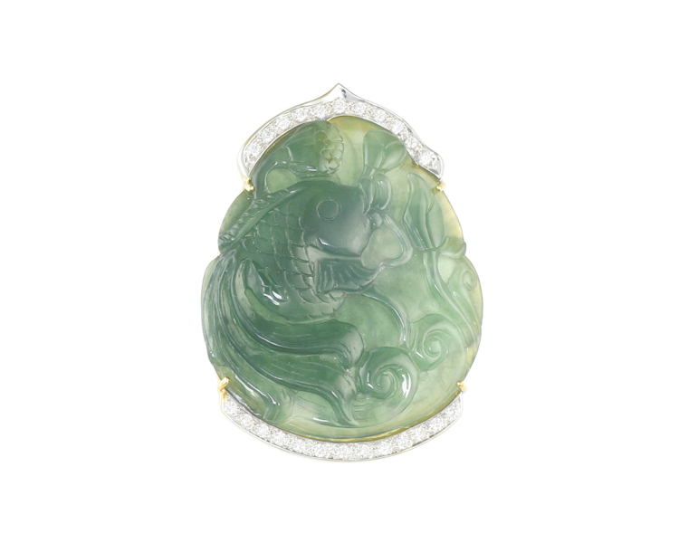 Jadeite (type-A) carving and diamond pendant - Click Image to Close