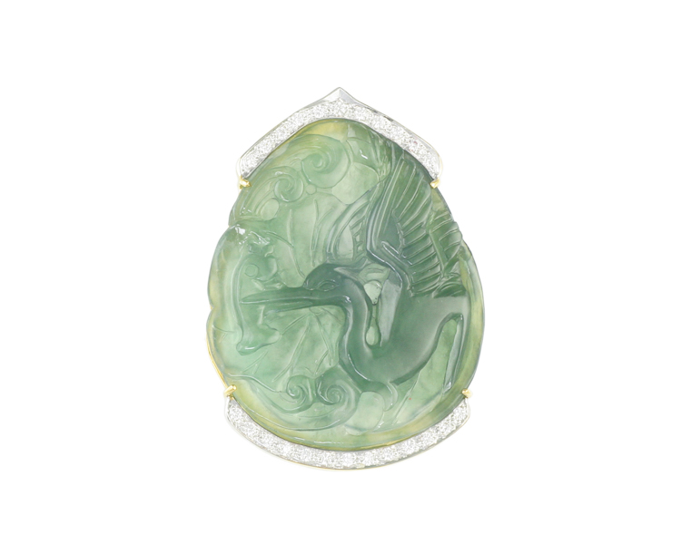 Jadeite (type-A) carving and diamond pendant - Click Image to Close