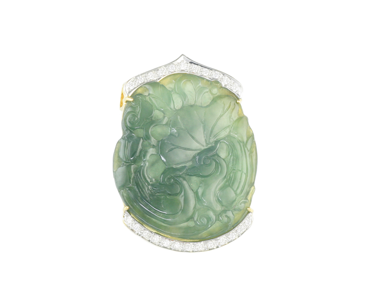 Jadeite (type-A) carving and diamond pendant - Click Image to Close