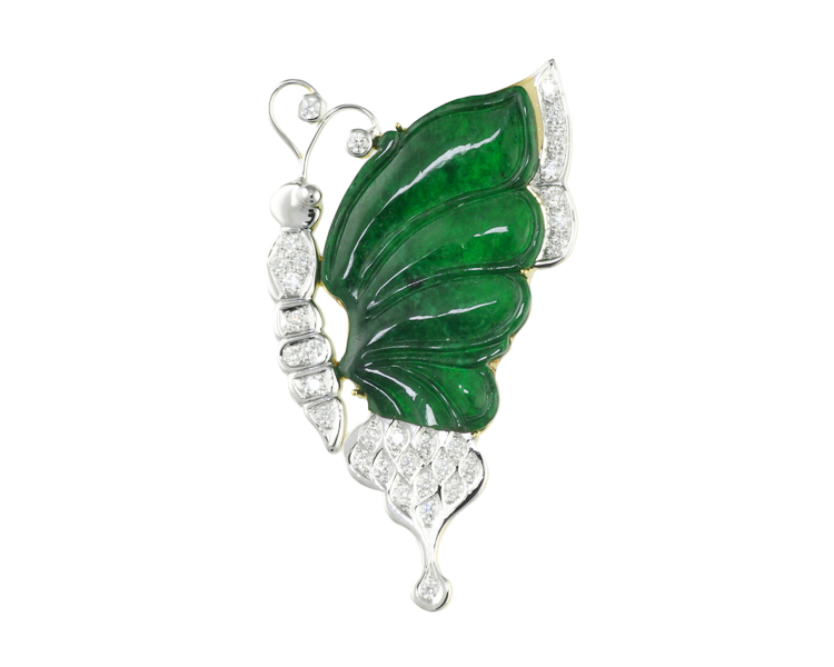 Jadeite (type-A) carving and diamond pendant - Click Image to Close