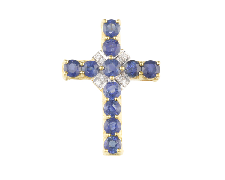 Blue sapphire and diamond pendant - Click Image to Close