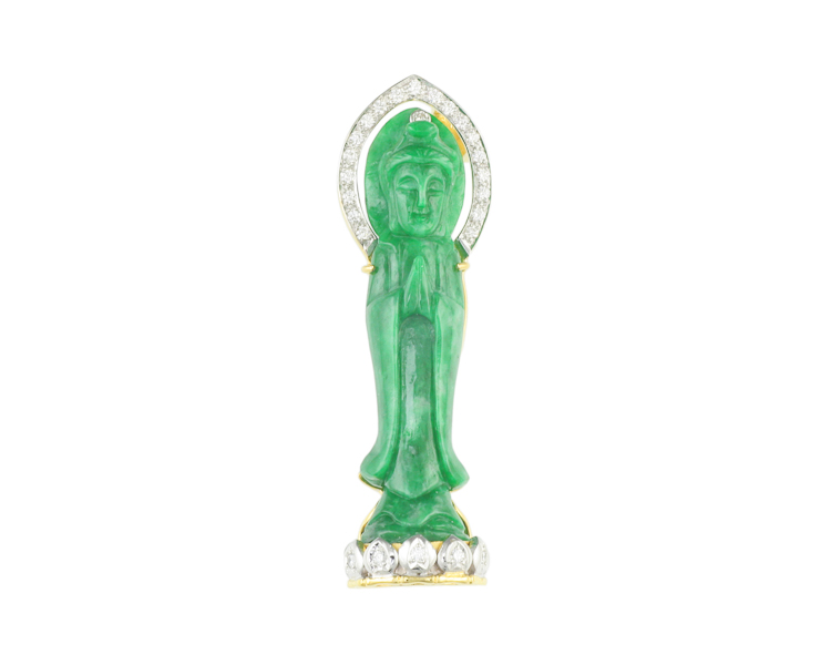 Jadeite (type-A) carving and diamond pendant - Click Image to Close