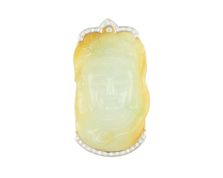 Jadeite (type-A) carving and diamond pendant - Click Image to Close