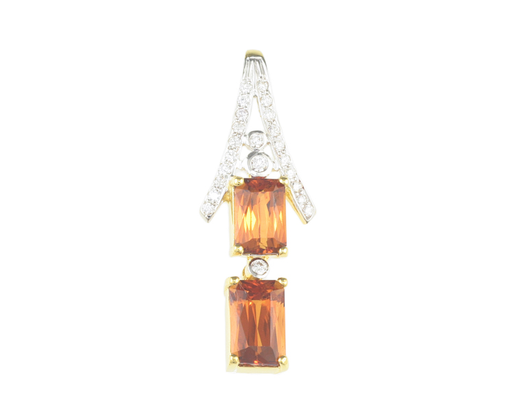 Mandarin spessartite garnet and diamond pendant - Click Image to Close