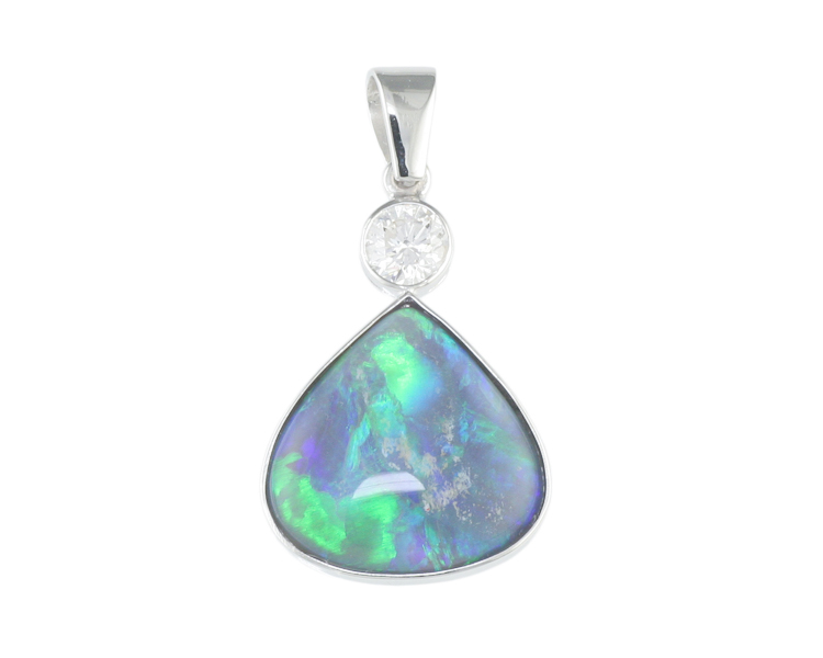 Opal and diamond pendant - Click Image to Close