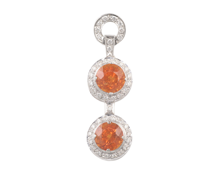 Mandarin spessartite garnet and diamond pendant - Click Image to Close