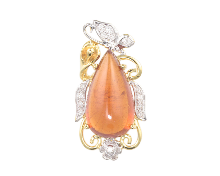 Mandarin spessartite garnet and diamond pendant - Click Image to Close