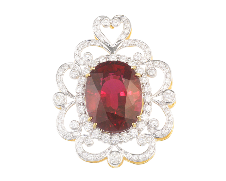 Rubellite and diamond pendant - Click Image to Close