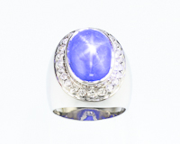 Blue star sapphire and diamond ring