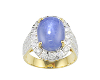 Blue star sapphire and diamond ring