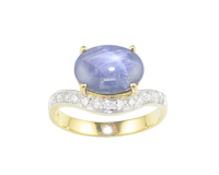 Blue star sapphire and diamond ring