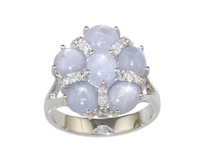 Blue star sapphire and diamond ring