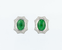 Jadeite (type-A) and diamond earrings