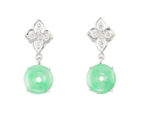 Jadeite (type-A) carving and diamond earrings